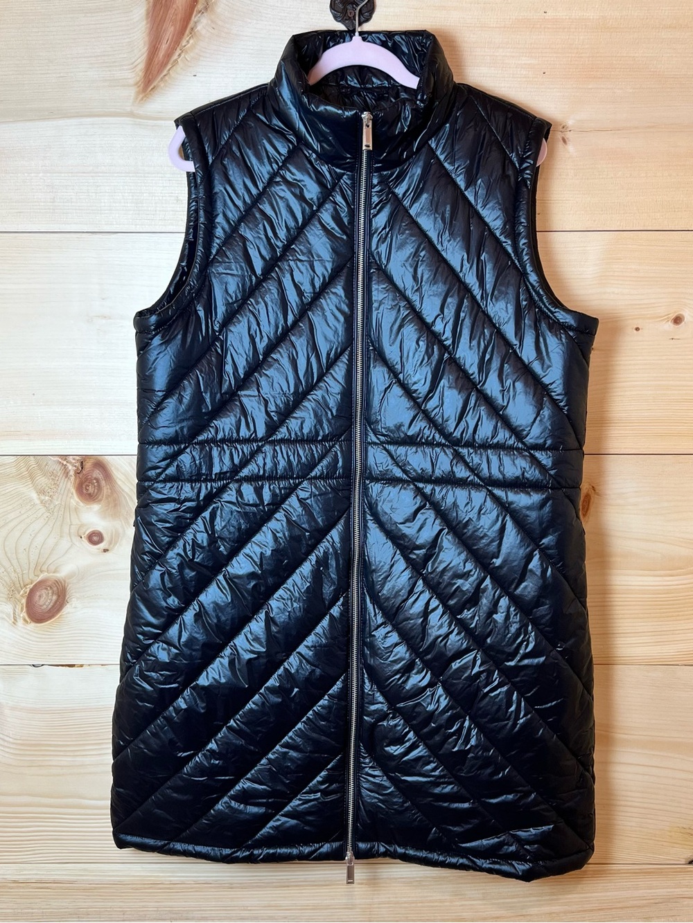 Calvin Klein Black Quilted Sleeveless Longline Puffer Vest Luxury Athleisure